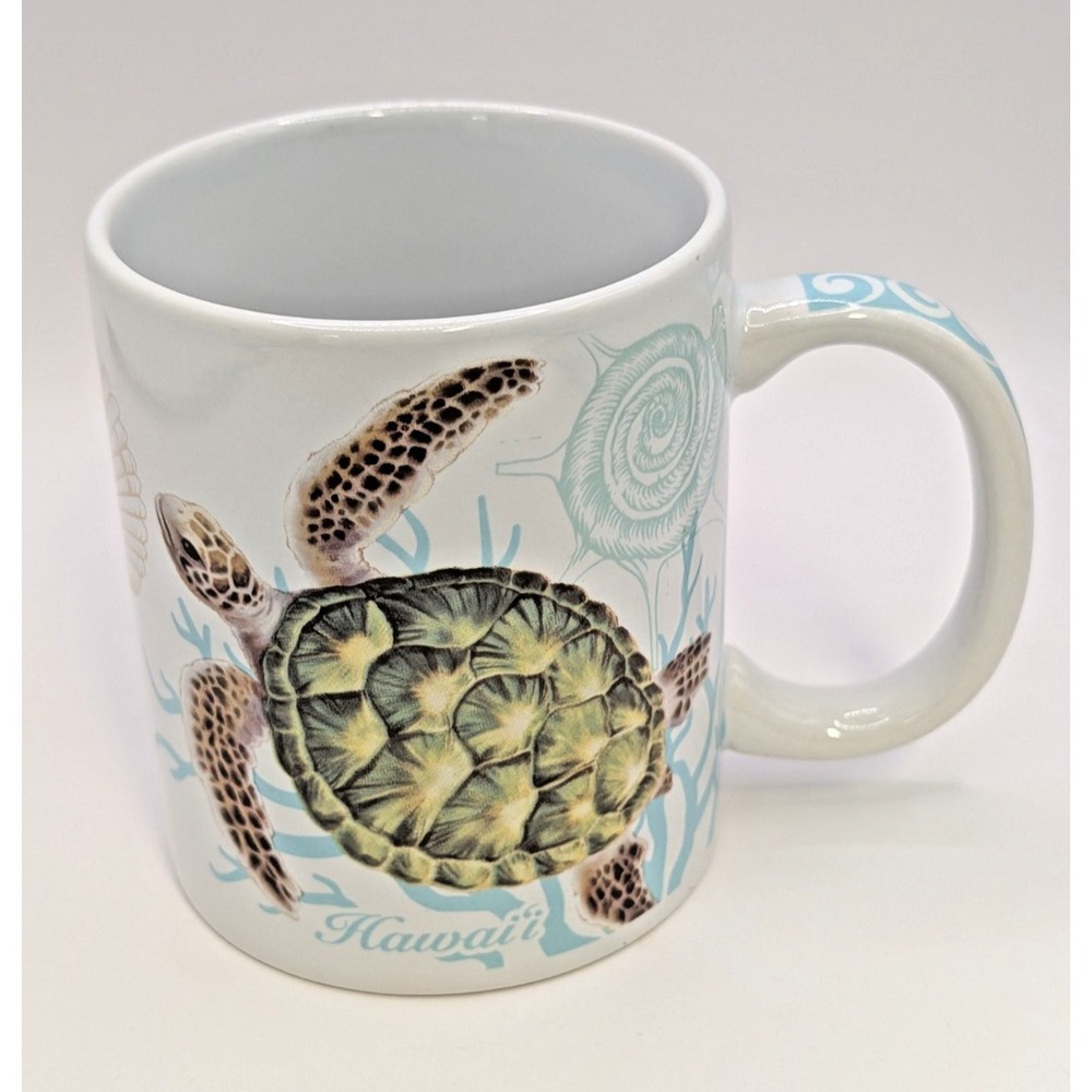 ABC Stores Honu Voyage Coffee Mug Tea Cup Green Sea Turtle Sea Shell Coral